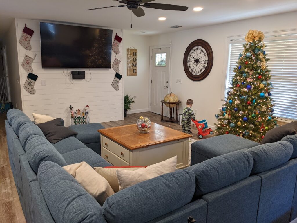 How to eat healthy over Christmas: house decorated for Christmas with tree, stockings, and decorations