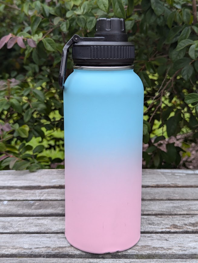 Blue and pink water bottle