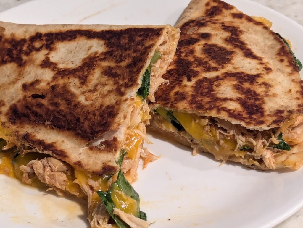 Grilled Golden Quesadilla Made with Wrap, Spinach, and Salsa Chicken Instant Pot Recipe