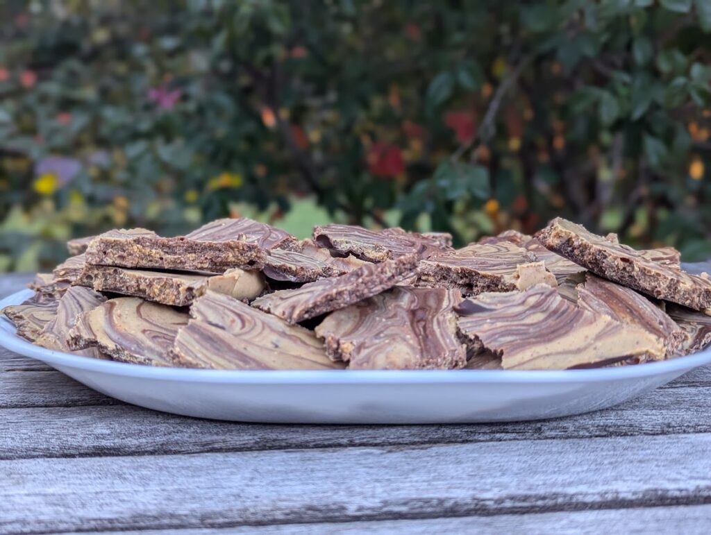 Healthy Peanut Butter Bark on table