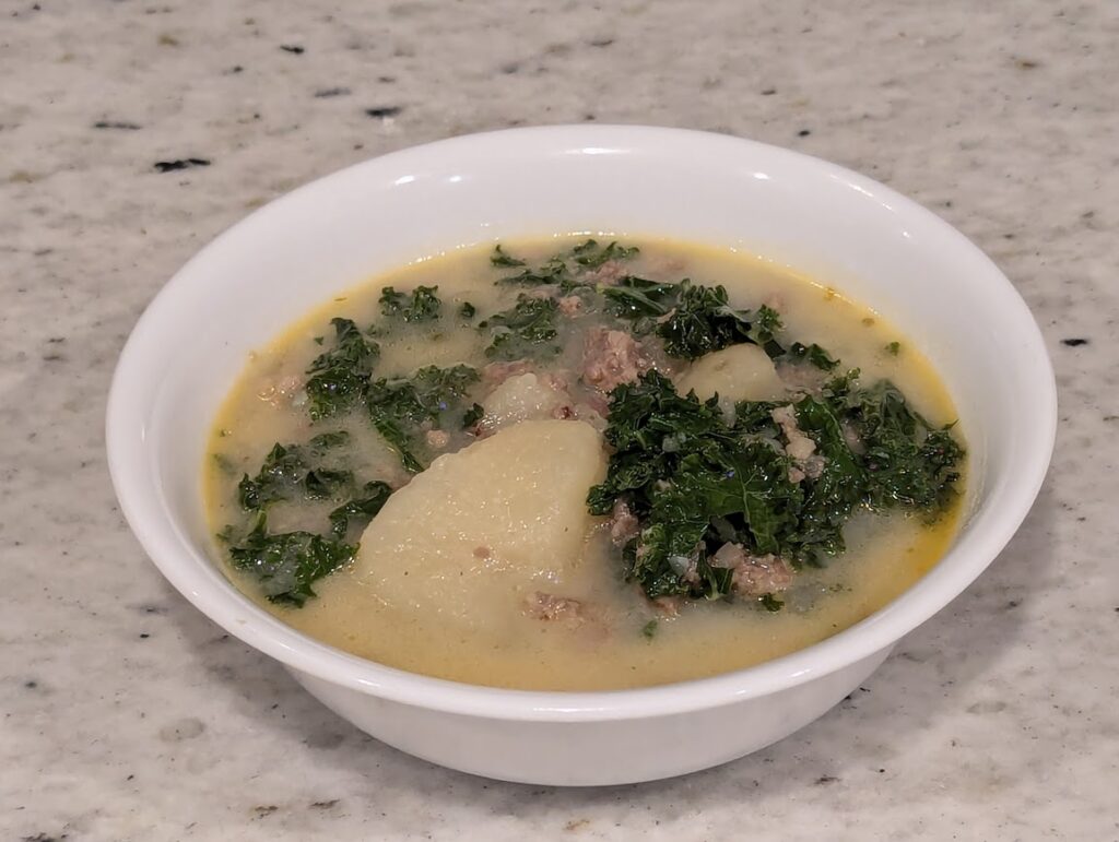 Bowl of Instant Pot Zuppa Toscana Ready to Eat