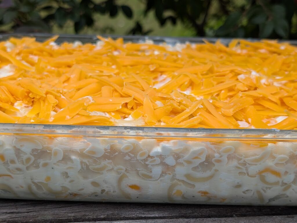 Grandmother's Mac and Cheese ready to bake