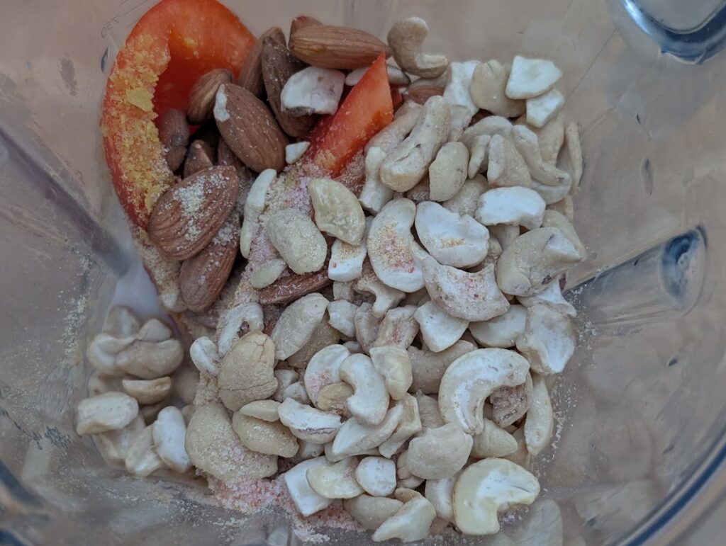 Ingredients for Easy Cashew Dip Recipe inside Vitamix Blender