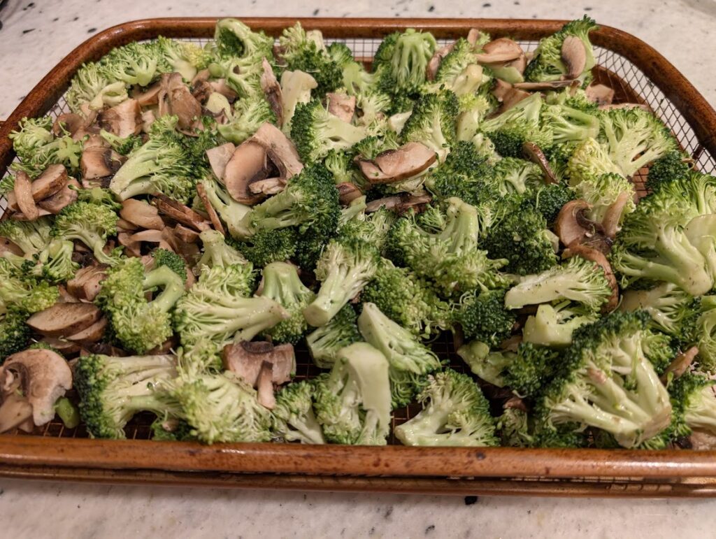 Veggies for Chicken Veggie Alfredo Bake in Copper Baking Pan