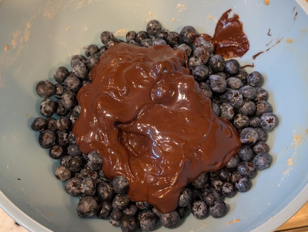 Chocolate Mixture Poured Over Blueberries