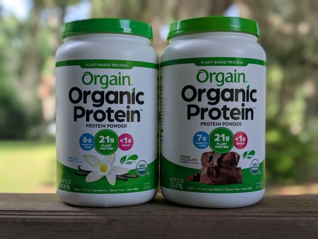 Orgain Vanilla Bean and Chocolate Fudge Protein Powder are some of my favorite protein powders