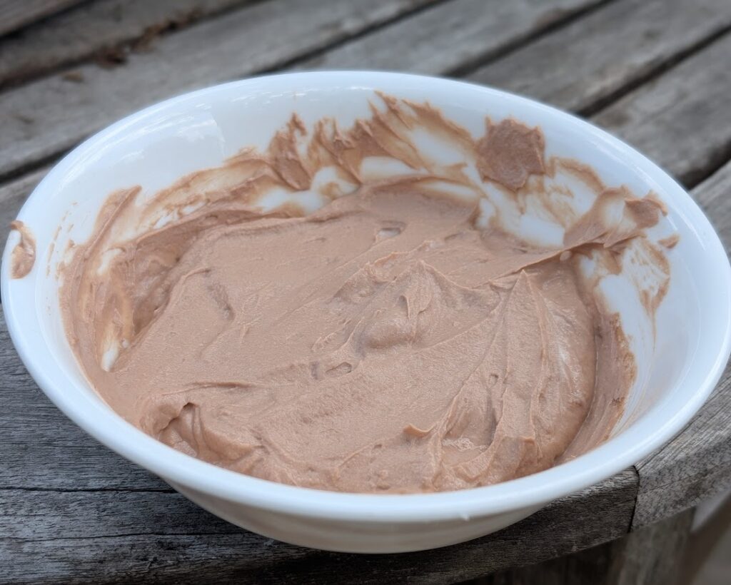 Plain chocolate yogurt bowl ready for all the toppings