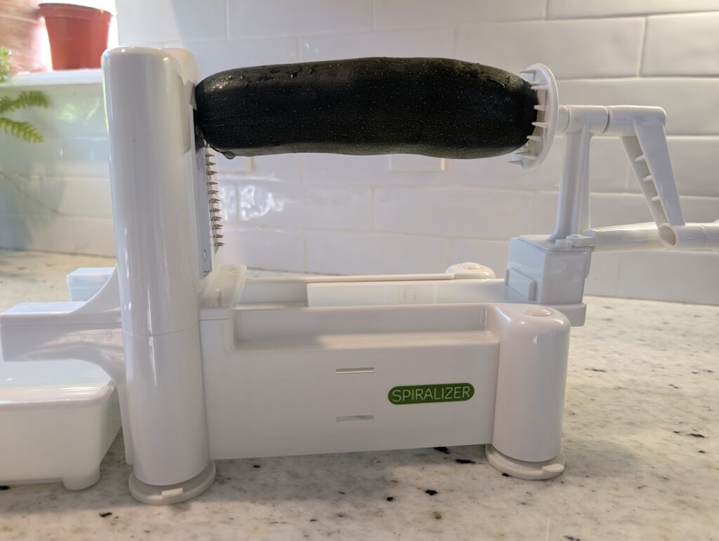 A Spiralizer Used to Make Zucchini Noodles for Chicken Alfredo Zucchini Pasta